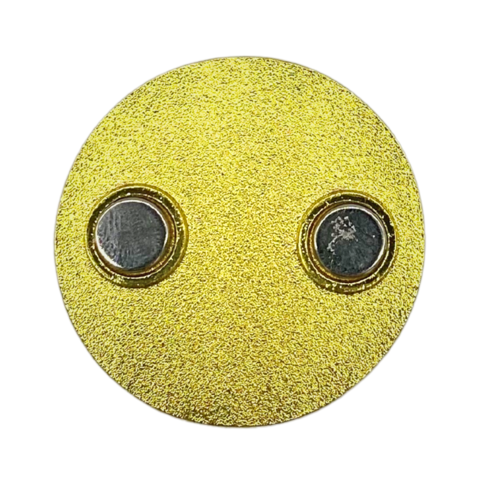 Rückseite des runden goldfarbenen Glücksrad-Magneten mit zwei eingelassenen Magnetflächen