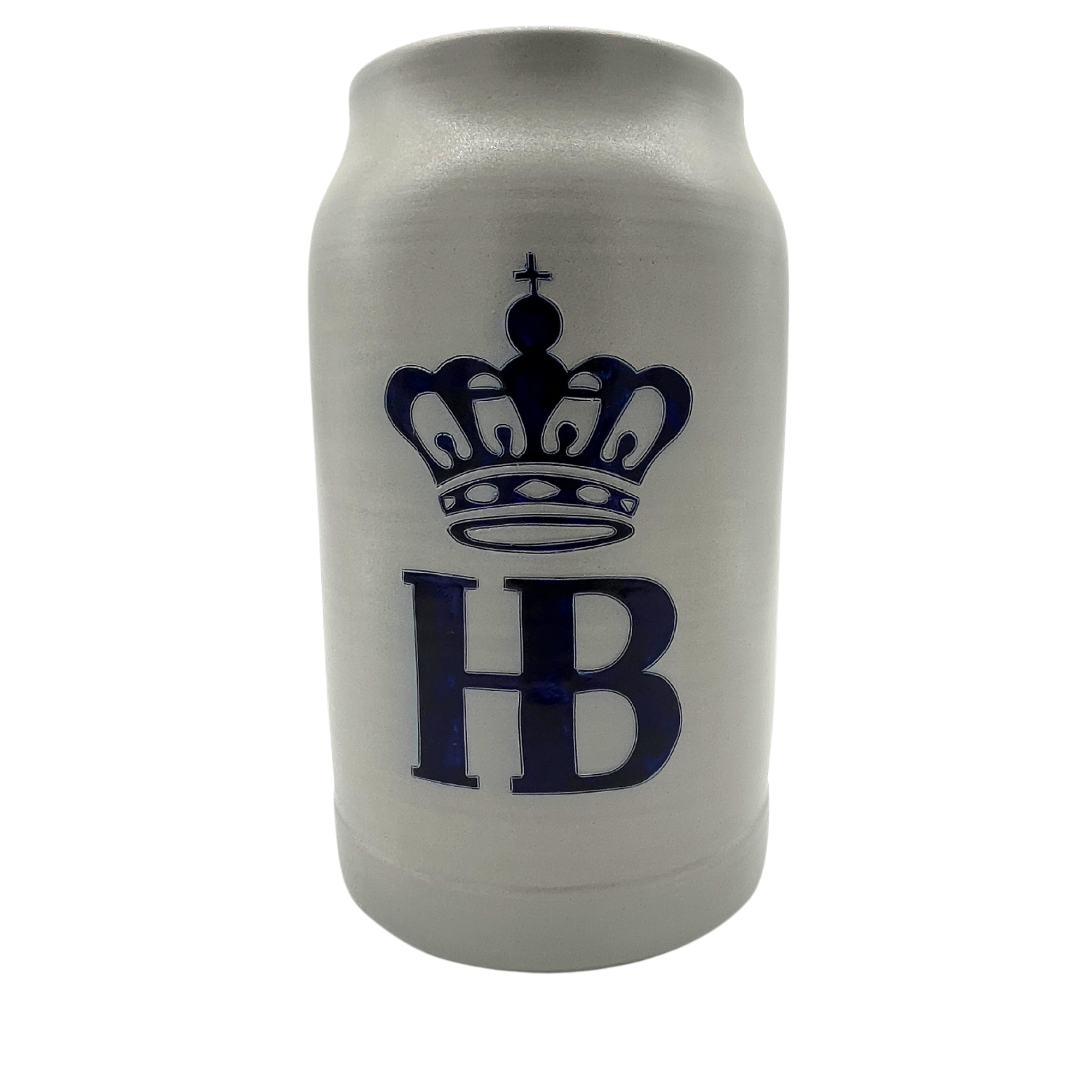Vorderansicht des Salzkruges mit dem blauen KB-Logo mit blauer Krone