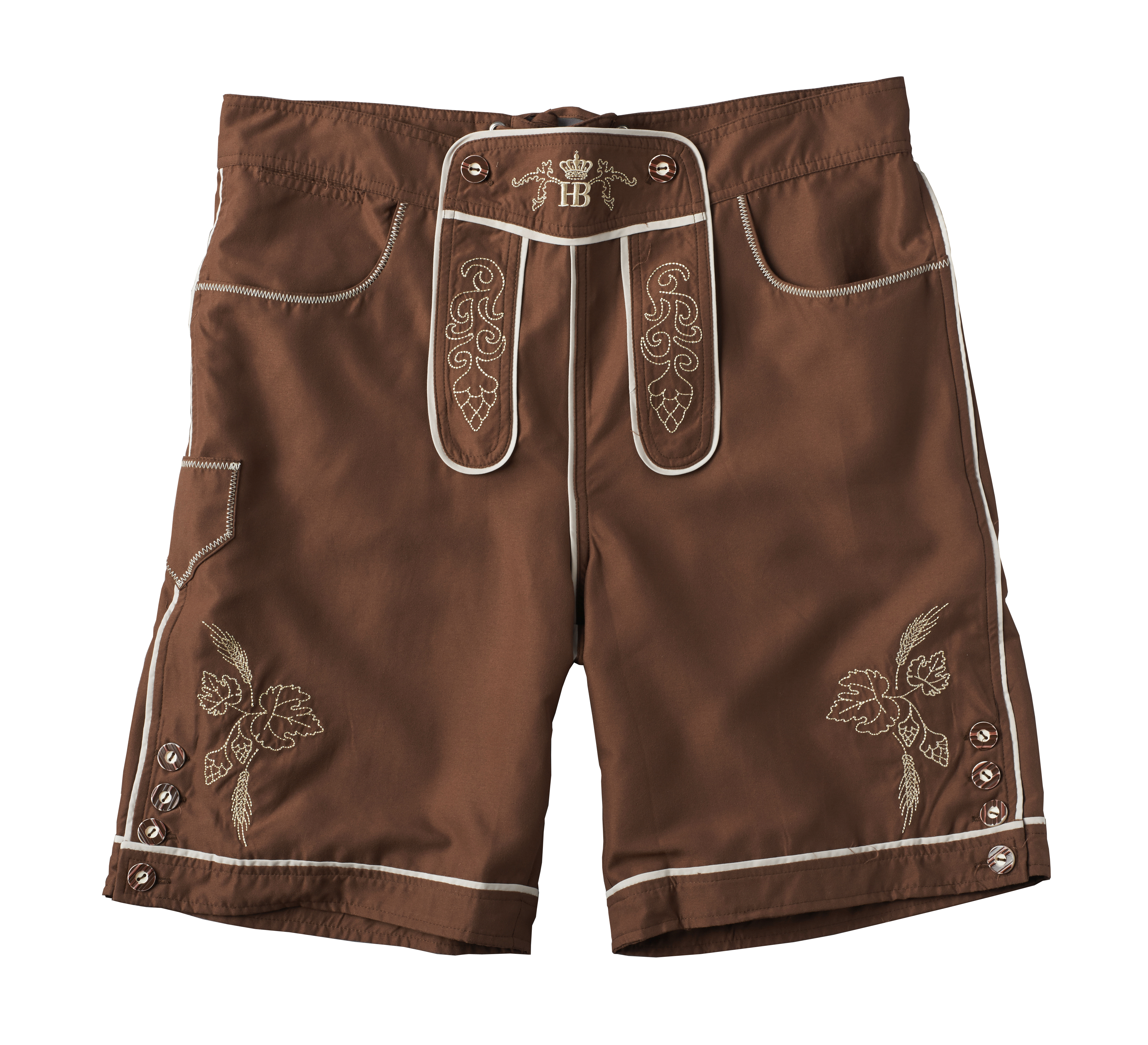 Badeshorts im Lederhiosendesign in braun