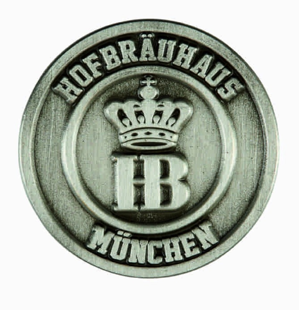 Pin in Antikoptik, Münze HB Logo und Schriftzug Hofbräuhaus München
