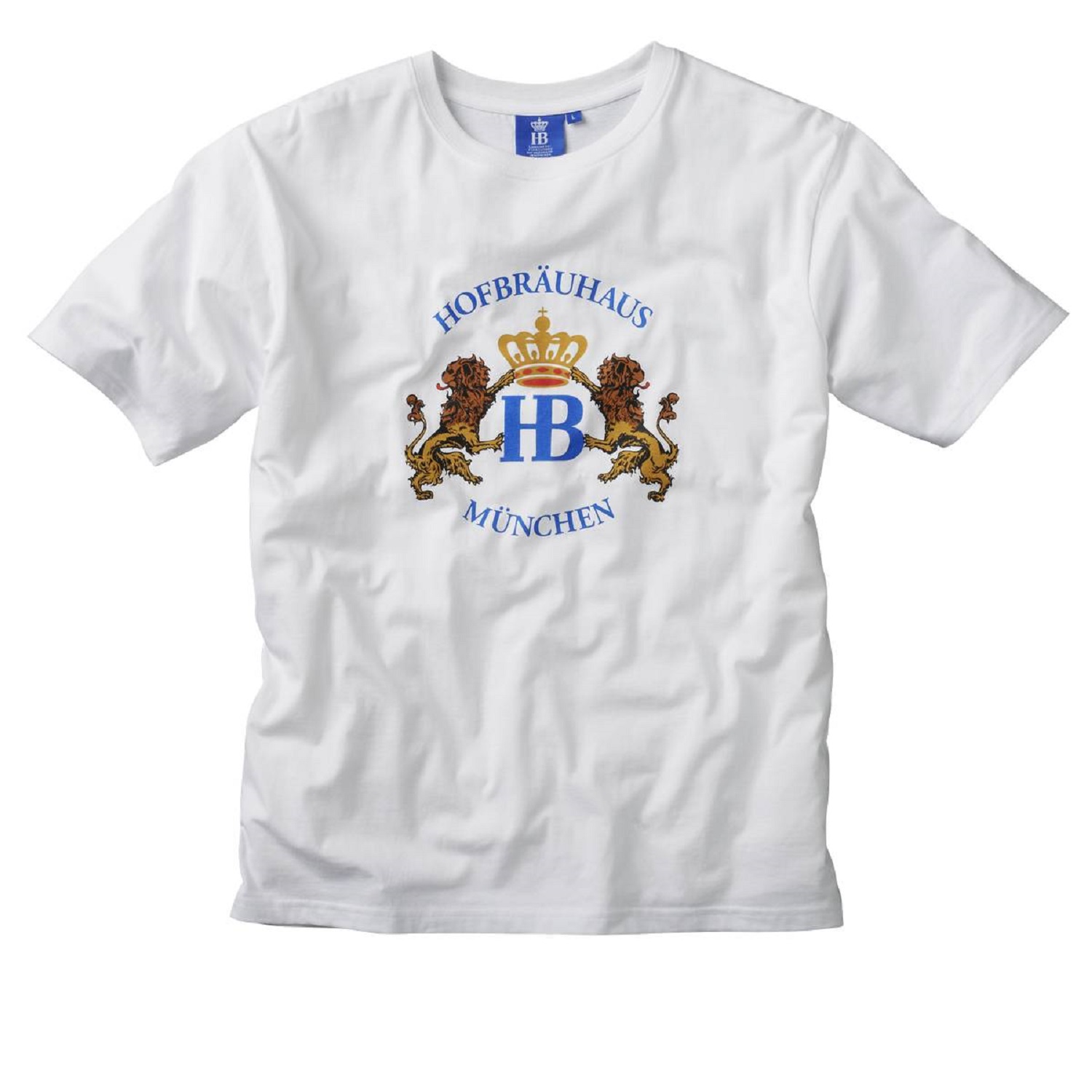 Herren-T-Shirt weiß mit farbigen Löwen-HB-Logo auf Brust